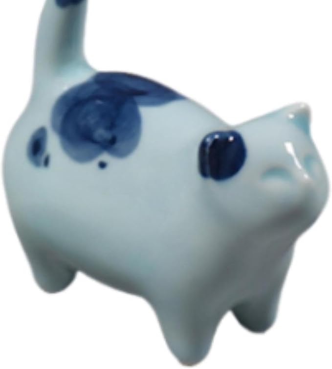 Kung Fu Tea Pet Ceramic Lucky Cat Sculpture Ornament for Tea Ceremony Desk Decor 3.27x2.95 inch- Blue