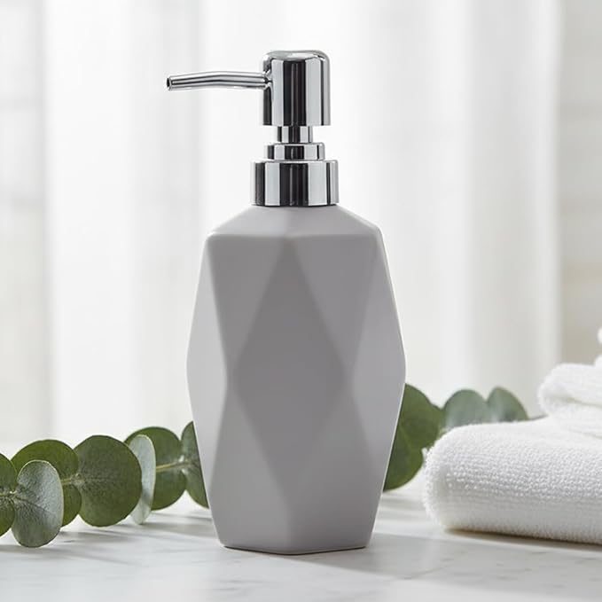 Soap Dispenser, 13.5oz Ceramic Soap Dispenser Bathroom for Kitchen & Bathroom (Light Grey)