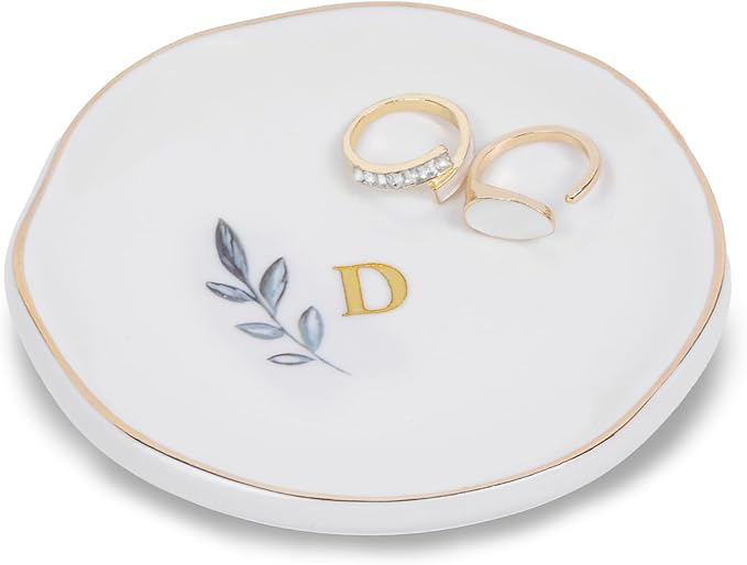 Personalized Ceramic Ring Dish, Initial Jewelry Tray for Rings, Earrings, Necklaces & Bracelets, Gift for Engagements, Birthdays, Holidays, Mom, Sister, Bridesmaid, Bride-to-Be, 4" Ring Plate