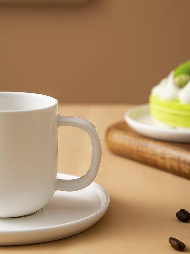 Set of 4 Espresso Cups And Saucers In Stronger Porcelain 3.5oz,Mini Coffee Mugs Demitasse Cups