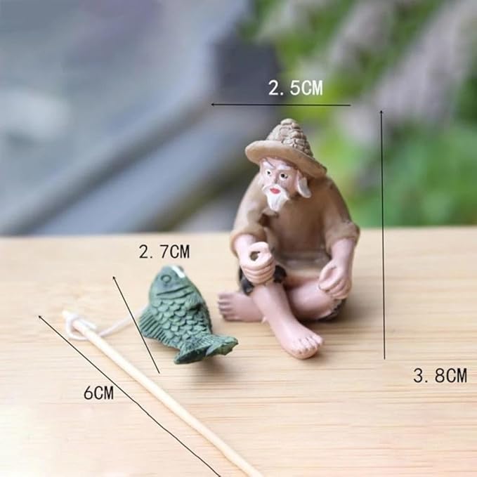 Miniature Fisherman Figurines,Fishing Old Man Ornament Chinese Mudman Sitting Garden Statue Ornament, Outdoor Statues, Garden Sculptures and Statues, Outdoor Décor