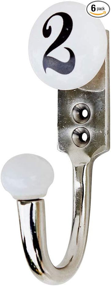 IndianShelf Packs of 6 Ceramic, Zinc Decorative Cute Hooks for Hanging Coats, Jackets, Leash, Hat, Towel, Backpack, Purse, Handbag : White