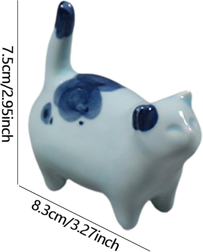 Kung Fu Tea Pet Ceramic Lucky Cat Sculpture Ornament for Tea Ceremony Desk Decor 3.27x2.95 inch- Blue
