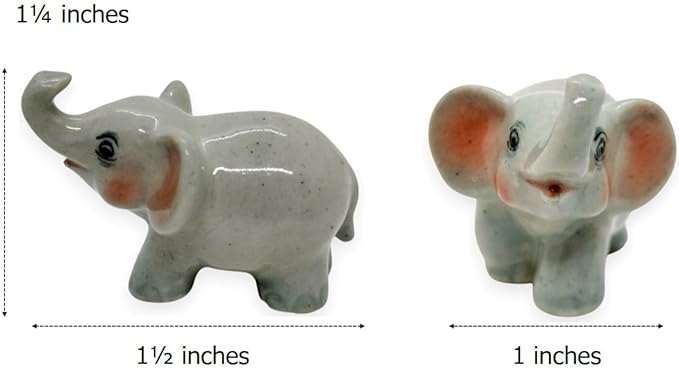 ChangThai Design Tiny 1½" Gray Baby Elephant Walk Trunk Up Figurine - Miniature Hand Made Painted Ceramic Asian Elephants Cute Wildlife Wild Animals Porcelain Decorative Collectible Figure Décor Gifts