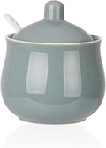 Ceramic Sugar Bowl with Lid and Spoon, Gray Porcelain Sugar Salt Pepper Storage Jar, 12 Ounces