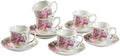 GuangYang 7 oz Porcelain Tea Cups and Saucers Set of 6, Pink Floral Design – Elegant Gift Set for Tea Lovers, Coffee, Cappuccino, Mocha, Weddings, Housewarming & Holidays