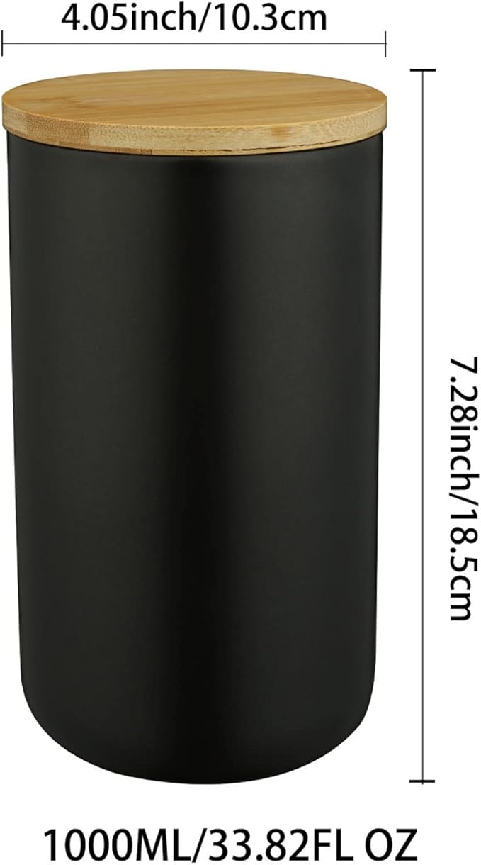 MilkyWay Ceramic Food Storage Jar Canister Modern Design Food Canisters with Airtight Seal Bamboo Lid, Loose Tea Coffee Spice Nuts Snacks Storage Jar Canister (Black 33.81oz/1000ml)