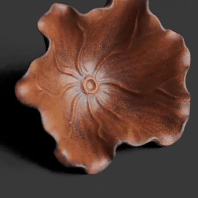 Handmade Chinese Rough Pottery Teacup, Vintage Zen Style Lotus Leaf Design, Small Gongfu Tea Cup for Tea Sake Wine, Earth Brown, Unique Gift for Tea Lovers