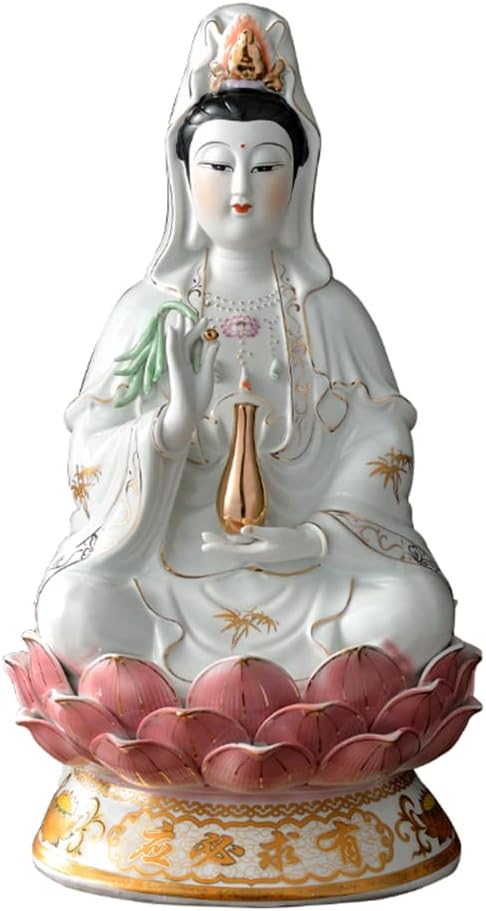 Guan Yin Statue Quan Yin Statue Buddhist Avalokiteshvara Kuanyin/Buddhism Statue on Lotus -Best Chinese Feng Shui Gifts (14 Inchs)