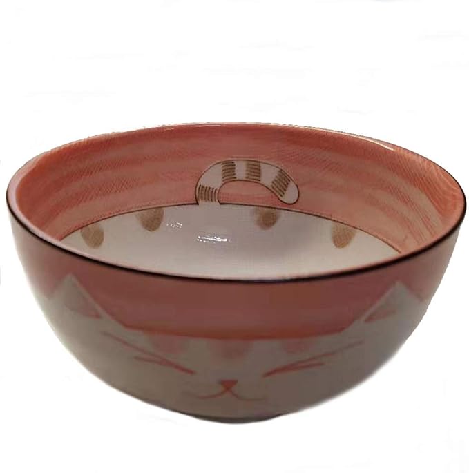 JapanBargain, Set of 2 Japanese Large Porcelain Bowls Seving Soup Rice Noodle Salad, Maneki Neko Smiling Cat Pattern, 34 fl.oz, 6.25-inch, Made in Japan