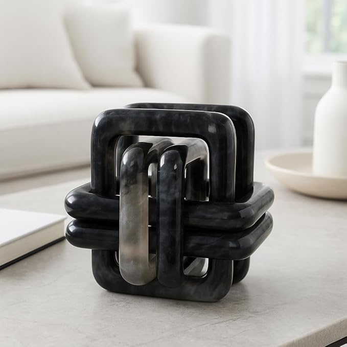 Sculpture for Home Decor and Bathroom Decor - Marble Knot Ornaments for Shelf Accents, Room Styling, and Office Design - Modern Statues Living Room Decor or Coffee Table Display - 6", Black