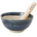 TIKUSAN Ceramic Ripple Ridge Mortar & Pestle (Suribachi & Surikogi) Set with Spout Made in Japan Mino Ware (Large Blue)
