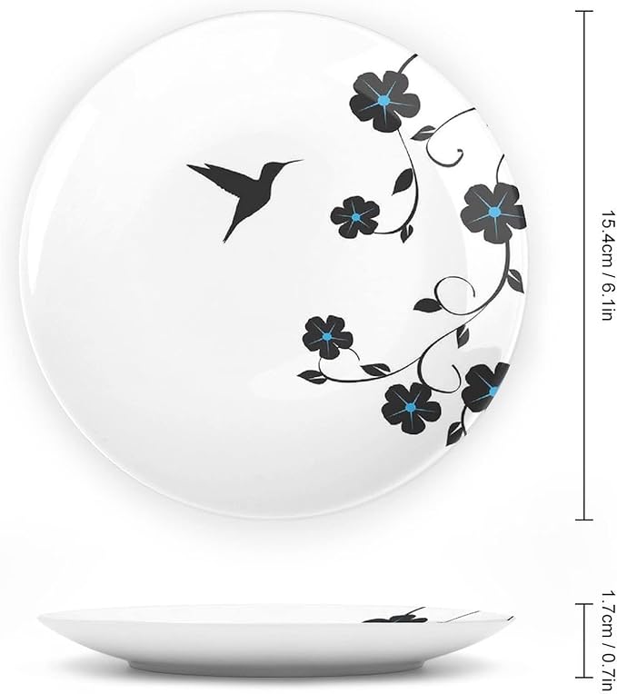 XISUNYA 10 Inch Decorative Plate, Hummingbirds Tableware Plate, Floral Art with Hummingbird Springtime Print Ornament Display Plate Handmade Plate Wedding Christmas Thankgiving Gifts