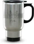 Mumbai Skyline Steel Mug, Asia Skyline 14oz Travel Mug with Handle & Lid Custom Travel Tumblers, Gift For Birthday, Spill Resistant Tumblers for Women, Personalized Tumbler