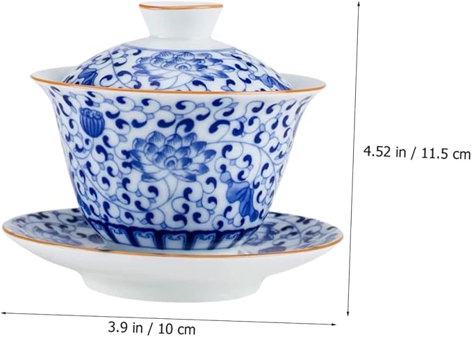 Traditional Kongfu Tea Cup1 Set Blue and White Porcelain Covered Bowl Tea Cup Porcelain Tea Bowl Chinese Bowl Asian Ceramic Cups Vintage Tureen Teaware Ceramic Tea Mug Ce