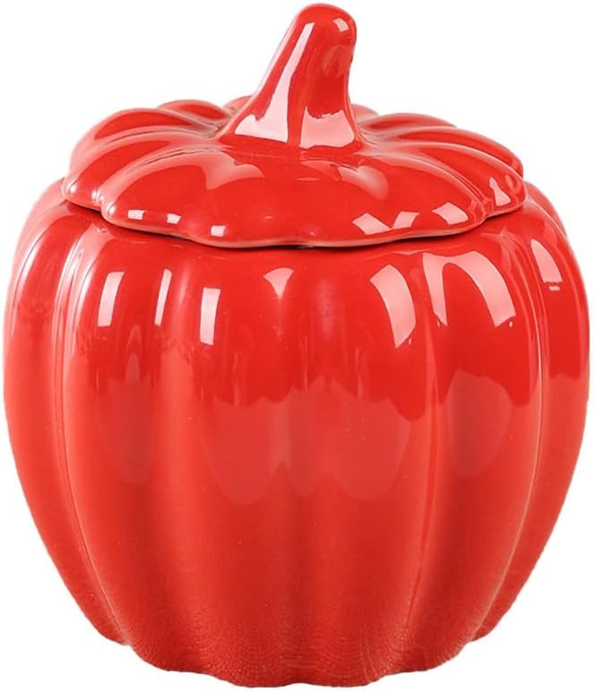 WAIT FLY Pumpkin Shape Airtight Ceramic Canister Tea Canister Tea Storage Food Storage Jar for Tea, Coffee, Spices, Sugar, Cookies, Pickle, Cereals-Red-7 OZ