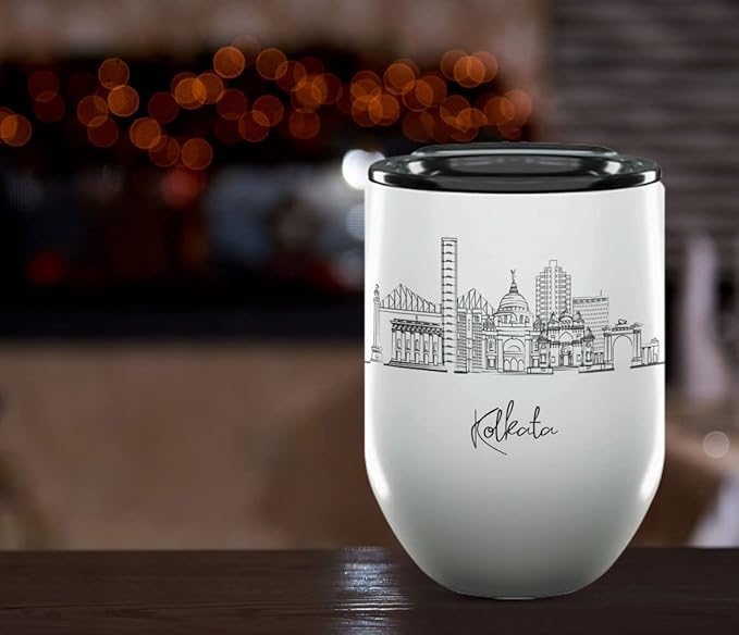 Kolkata Skyline Wine Tumbler, Asia Skyline 12oz Wine Tumbler, Custom Wine Tumblers Gift For Birthday, Spill Resistant Tumblers for Women, Personalized Wine Tumbler