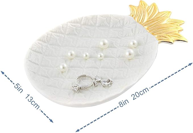 Lependor Ceramic Plate Jewelry Tray Jewelry Holder Jewelry Display - Ring Dish - Organizer for Keys - Phone - Jewelry - Watch - Wallet -Trinket - Best Wedding/Birthday - Big Size White Pineapple