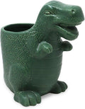 Isaac Jacobs Green Ceramic Dinosaur Cup, Toothbrush Holder, Multi-Purpose Organizer, – Great for Toiletries, Bathroom, Kitchen, Crafts, Desk, Novelty Bathroom Accessory (Single Cup, Green)