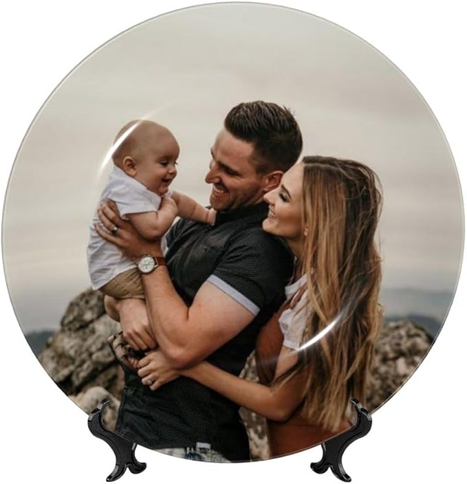 Custom Photo Ceramic Decorative Plate, Wobble-Plate Dishes with Display Stand, Handmade Ceramic Ornament, for Wall Hanging Living Room Bathroom Decor Gift, Tan-10 In