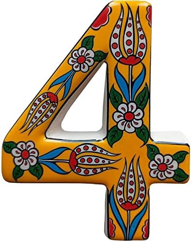 Large Ceramic Housewarming Sign Ceramic Address Plaque House Numbers Sign Door Personalized Coloured Decorative Hand Decoratede Housewarming Gifts Tulip Design 12 * 9 cm (Yellow, 4)