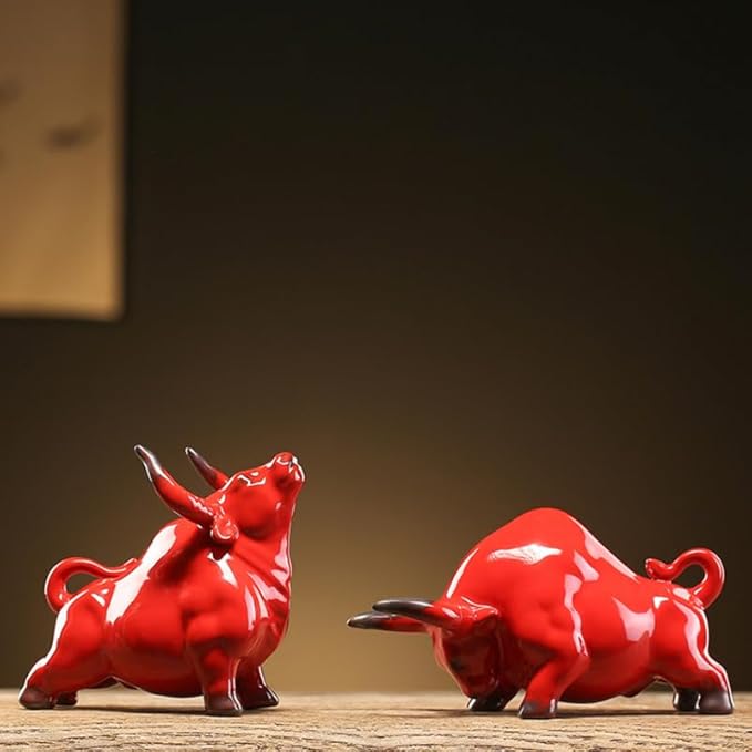 VOSAREA Household Decor Chinese Zodiac Ox Figurine Bull Statue Ceramic Feng Shui Sculpture Desktop Decor for Wealth Prosperity Home Decor
