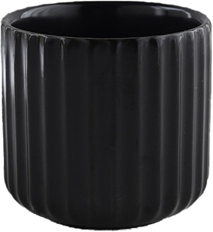 Nordic Ceramic Mug, Japanese Tea Cup 6oz Striped Cup No Handle Drinking Cup for Latte Milk Water Beverage Juice Microwave and Dishwasher Safe, Minimalist coffee Cup, Matte Black
