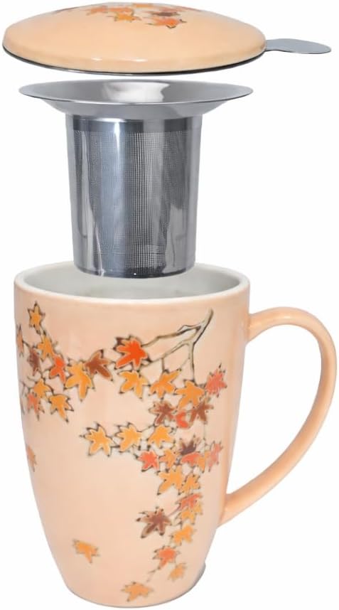 Urban Tokyo Porcelain Tea Infuser Mug with Lid, 15oz Teacup with Strainers for Loose Leaf Tea, Microwave and Dishwasher Safe Coffee Mug