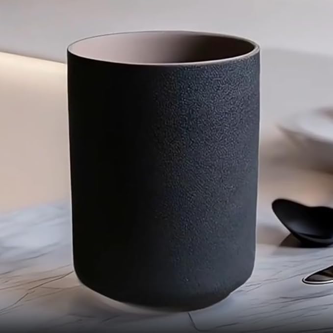 Japanese simple black style, tea cup, holder, handleless ceramic mug, coffee cups