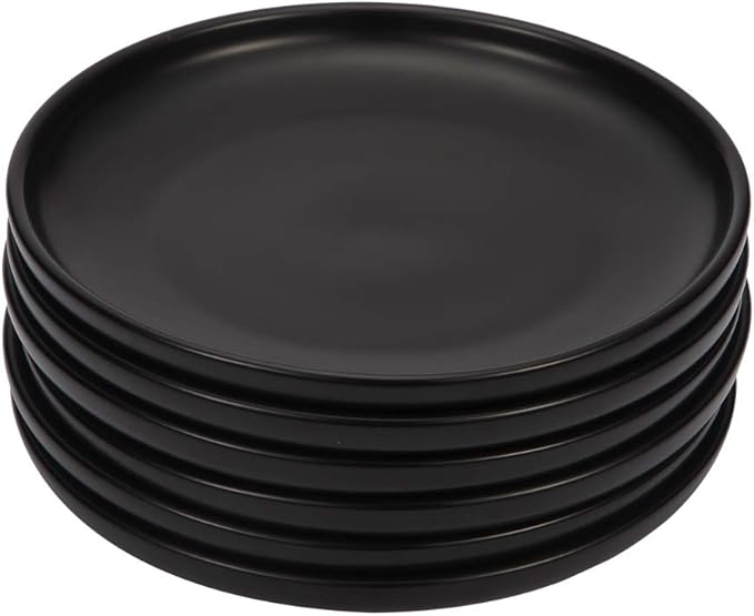 BonNoces 6 Inches Small Appetizer Plates Matte Porcelain, Elegant Mini Size Round Serving Plates for Dessert, Salad, Snacks, Set of 6 (Black)