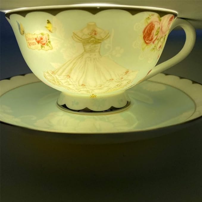 Vintage Ceramic Teacup, Elegant Coffee Cup with Spoon and Saucer Set,Royal Bone China Tea Cups (Wedding)