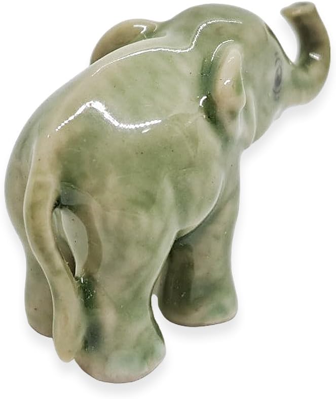 ChangThai Design Tiny 1" Light Gray Baby Elephant Stand Lift Trunk Figurine - Miniature Hand Made Painted Ceramic Asian Elephants Cute Wild Animals Porcelain Decorative Collectible Figures Décor Gifts