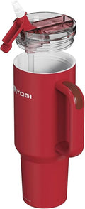 YOGI Ceramic Lined Metal Allergy Safe 40oz Tumbler with Handle and Straw Leakproof Flip & Sip Lid Vacuum Insulated Stainless Steel Travel Cup for Iced Coffee Water and All-Day Hydration 40oz Crimson