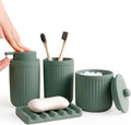 INGOFIN 4 Pcs Ceramic Bathroom Accessory Set - Liquid Soap Dispenser, Toothbrush Holder,Contain Cotton Swab Jar & Soap Dish,Countertop Accessories for Home, Guest Bathroom, Office, Matte Green