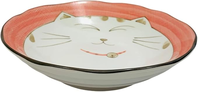 JapanBargain, Set of 2 Japanese Soup Bowls Shallow Porcelain Bowl for Curry Rice Cereal Poke Salad and Dessert, Maneki Neko Smiling Cat Pattern, Made in Japan, 8.5 inch, Pink Color