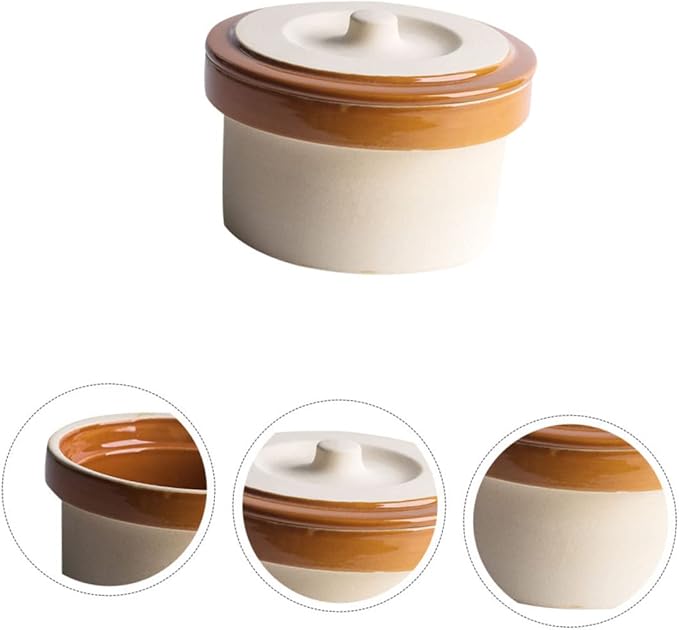 GLEAVI Ceramic Steaming Bowl with Lid Vintage Clay Rice Bowl for Cooking and Serving Dishwasher Safe for Steamed Eggs and Rice Retro Kitchen Tableware