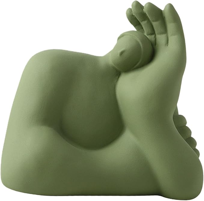 Abstract Art Character Statue Figurine Handmade Ceramic Sculpture Ornaments for Bookshelf Wine Cabinet Crafts Decoration (Green)
