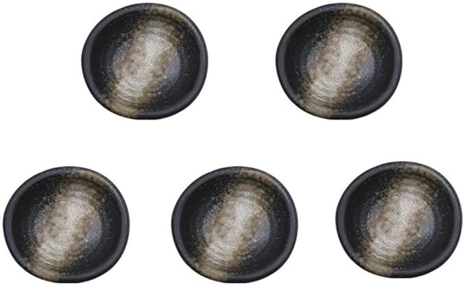 Colias Wing 3.5 Inch Retro Style Black&Beige Stylish Design Multipurpose Porcelain Side Dish Bowl Seasoning Dishes Soy Dipping Sauce Dishes-Set of 5
