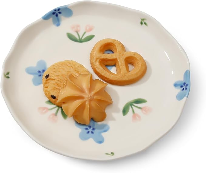 Koythin Ceramic Dessert Plates, Cute Fruits Dinner Plate, Creative Plates Design, Printed Flowers Dinnerware for Office and Home, Kitchen Plates for Desserts (Blue Flowers and Tulip)