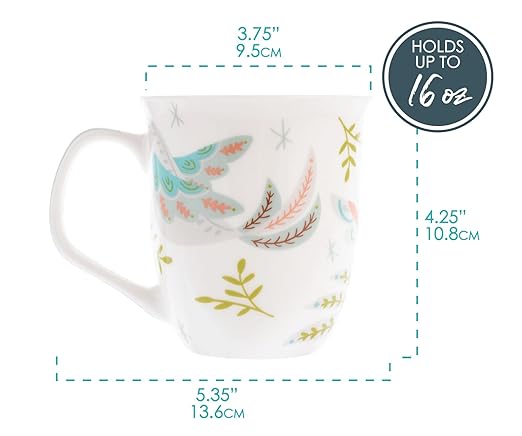 Karma, 16 oz Boho Holiday Mug - Cute Christmas Coffee and Tea Mug - Colorful Ceramic Coffee Mugs for Women and Men, Poinsetta