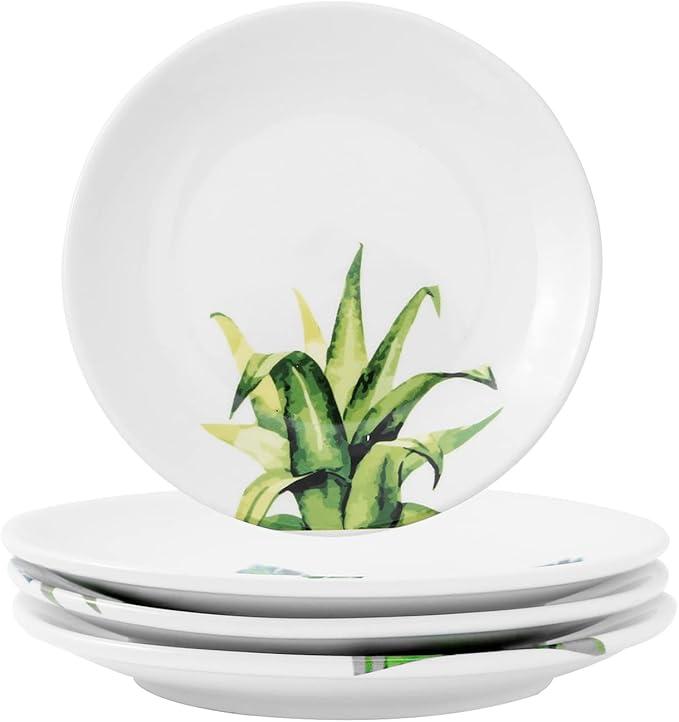 6 Inch Set of 4 Assorted Designs, Porcelain Plates With Plant Patterns, Ceramic Dessert Plates, Dishware for Sandwiches Salad Pasta,Microwave Oven Dishwasher Safe