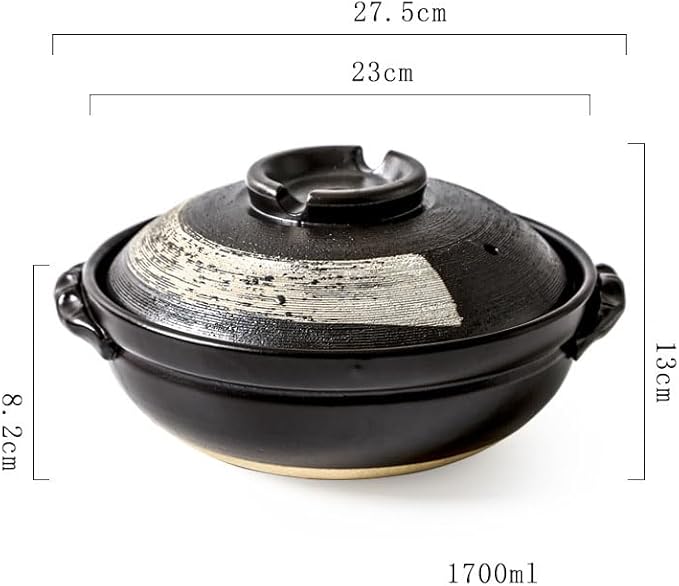 Rice Cooker and Claypot Cooking Pot, Japanese Ceramic Casserole, 2800ml Korean Stone Pot with Lid, Dolsot Pot for Sizzling Meals, Stoneware Clay Nabe Pot for Stovetop Stew,1700ML,B