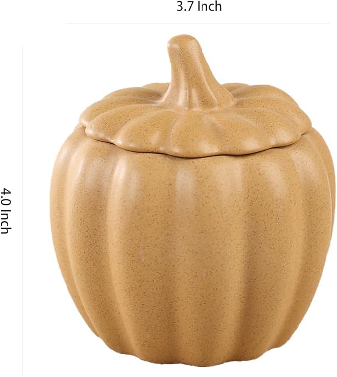 WAIT FLY Pumpkin Shape Airtight Ceramic Canister Tea Canister Tea Storage Food Storage Jar for Tea, Coffee, Spices, Sugar, Cookies, Pickle, Cereals-Yellow-7 OZ