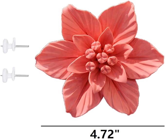 AMERRY Cape Jasmine, 4.72" 3D Ceramic Flower Wall Art Handmade Porcelain Flower Decoration for Home Office Decor (Orange)
