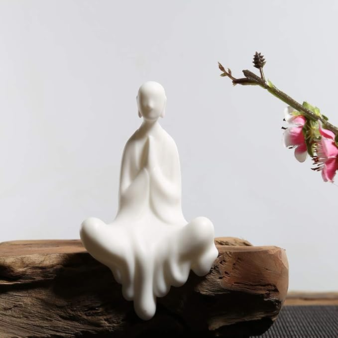 KJYHXX White Ceramic Little Monk Furniture Handmade Home Deco Creative Gift (Worship)