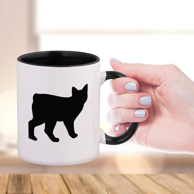 Black Manx Cat Silhouette #1 Ceramic Cup Colored Mug - Black