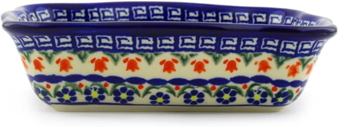 Polmedia Polish Pottery Rectangular Baker UNIKAT - Brilliant Butterfly Popp Pattern Handmade in Boleslawiec Poland by Ceramika Bona + Certificate of Authenticity