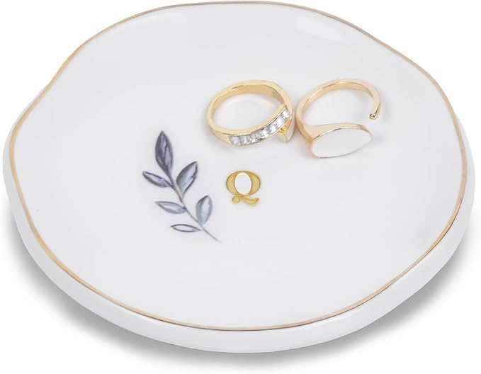 Personalized Ceramic Ring Dish, Initial Jewelry Tray for Rings, Earrings, Necklaces & Bracelets, Gift for Engagements, Birthdays, Holidays, Mom, Sister, Bridesmaid, Bride-to-Be, 4" Ring Plate