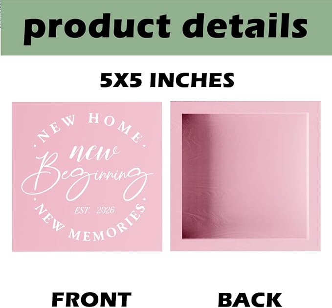 Rustic 2026 New Home Housewarming Gifts Ideas for Women Men Friend Home Desk Shelf Decor - 5.1 x 5.1 Inches New Memories Decor Accessories - Pink