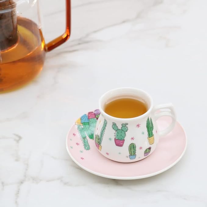 GuangYang 2.5 oz Espresso Cups set of 6, Cute Cactus Pattern (Size for Double Shot Espresso,Ristretto, Macchiato, Café Cubano, and Turkish Coffee)